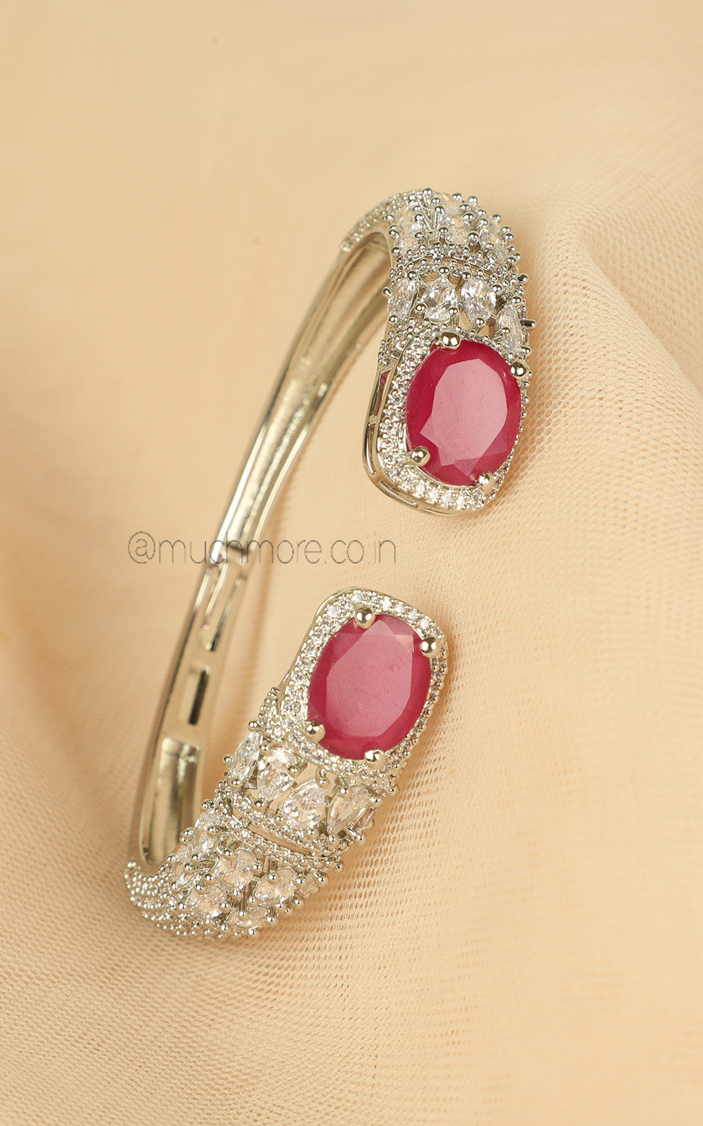 New Design Silver Polish Ruby Diamond Studded Bracelet