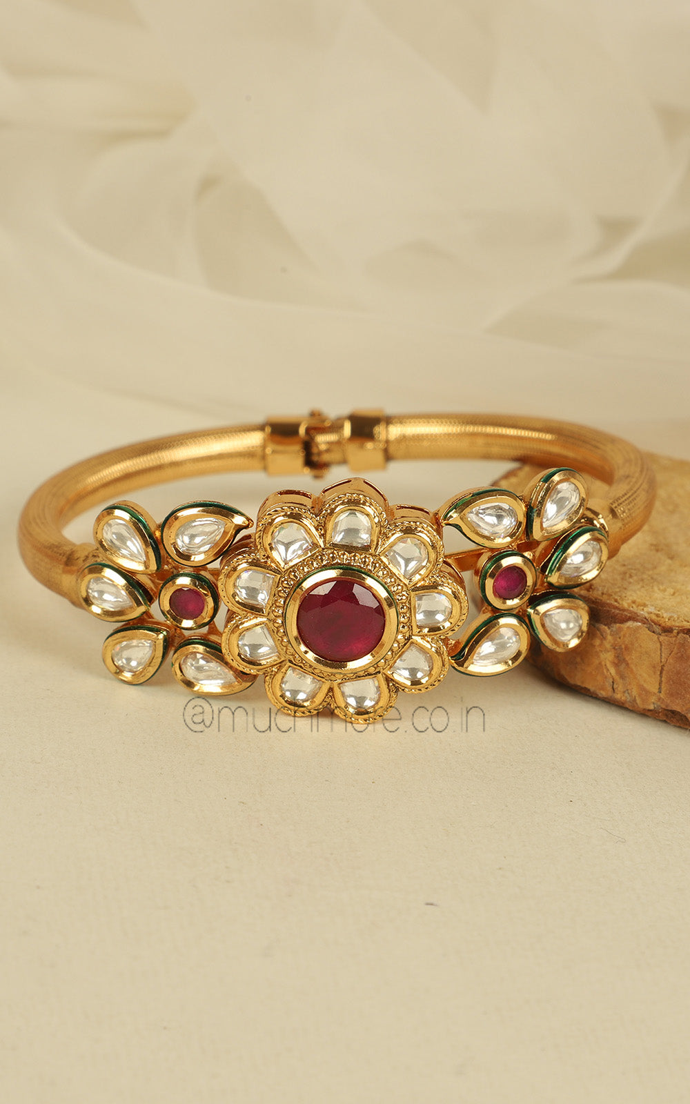 Ruby kundan Side Openable Traditional Bracelet Kada