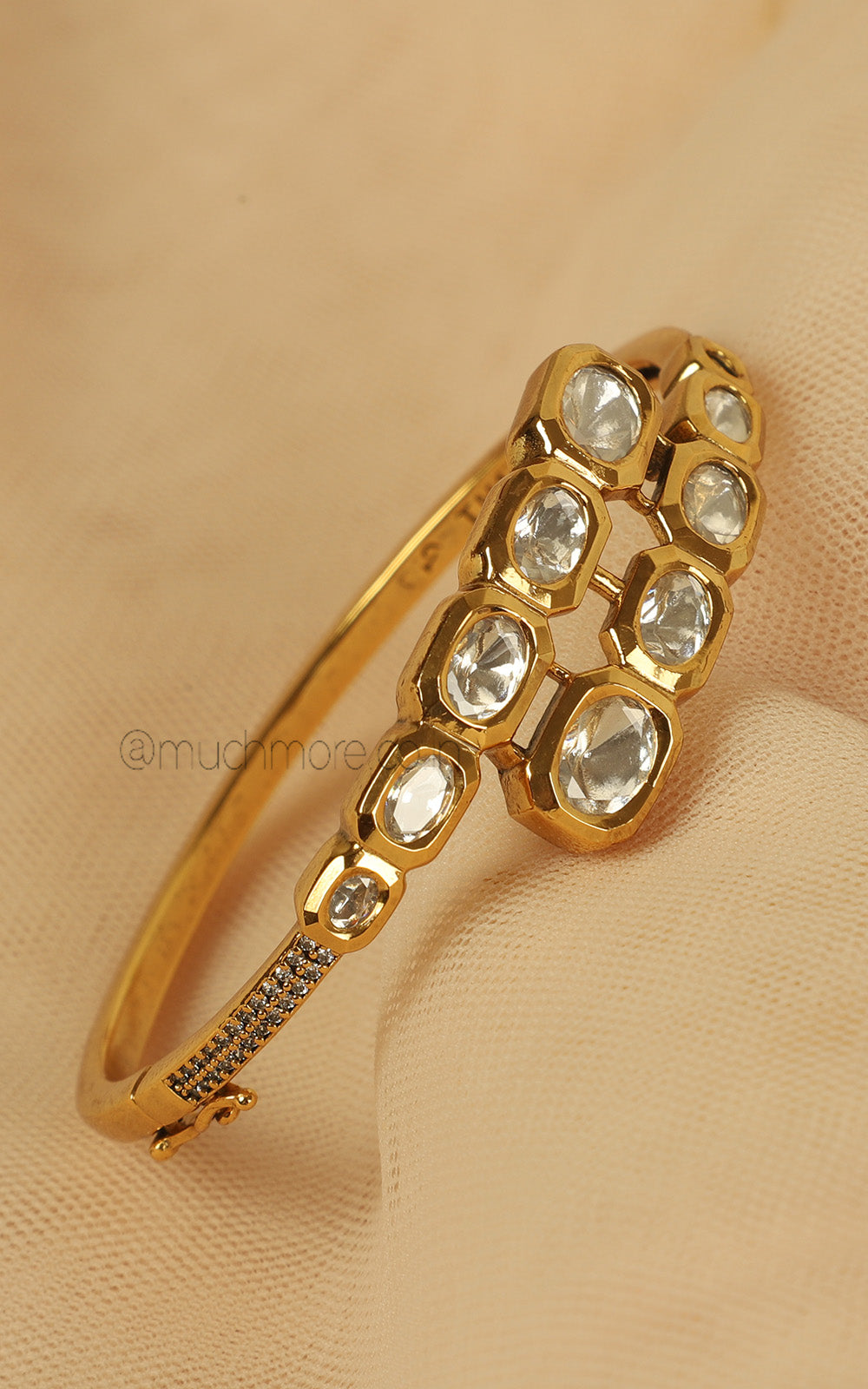 Gold Polish Uncut Kundan Beautiful Kada Bracelet