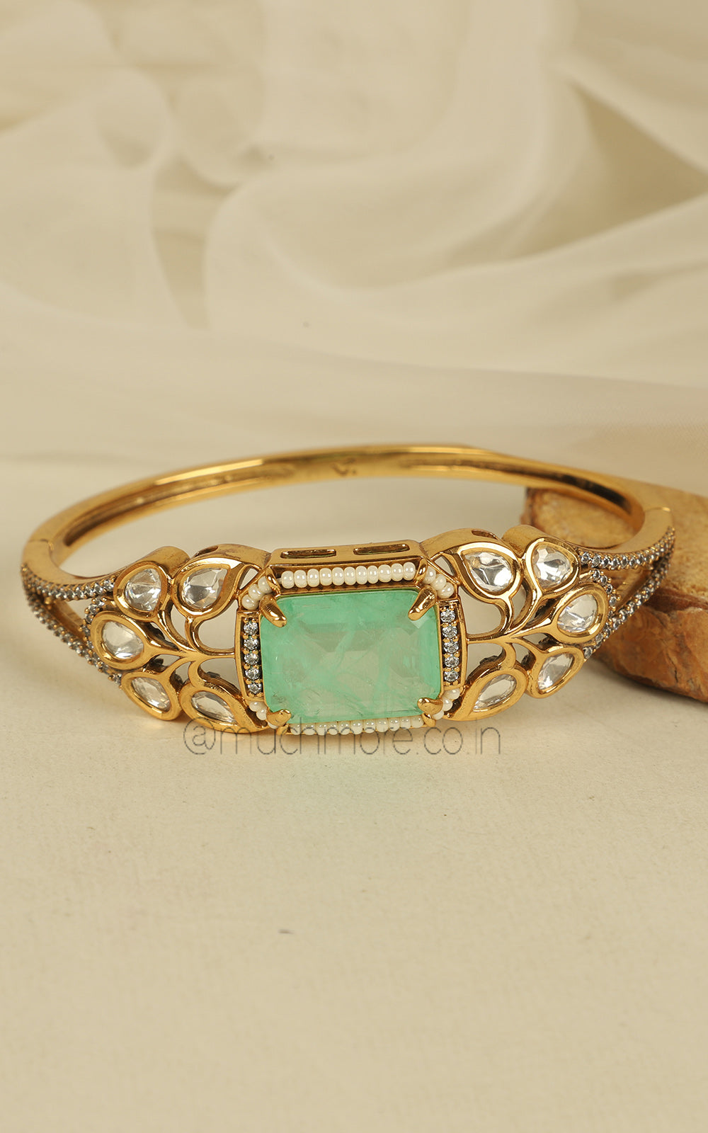 Modern Mint Green Kundan Fusion Easy Wear Designer Kada Bracelet