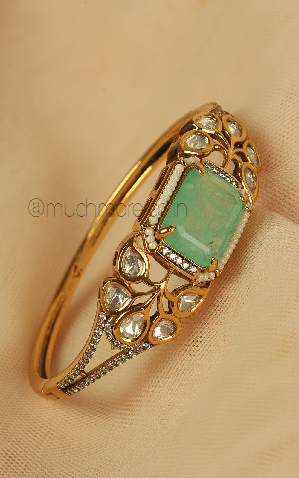 Modern Mint Green Kundan Fusion Easy Wear Designer Kada Bracelet