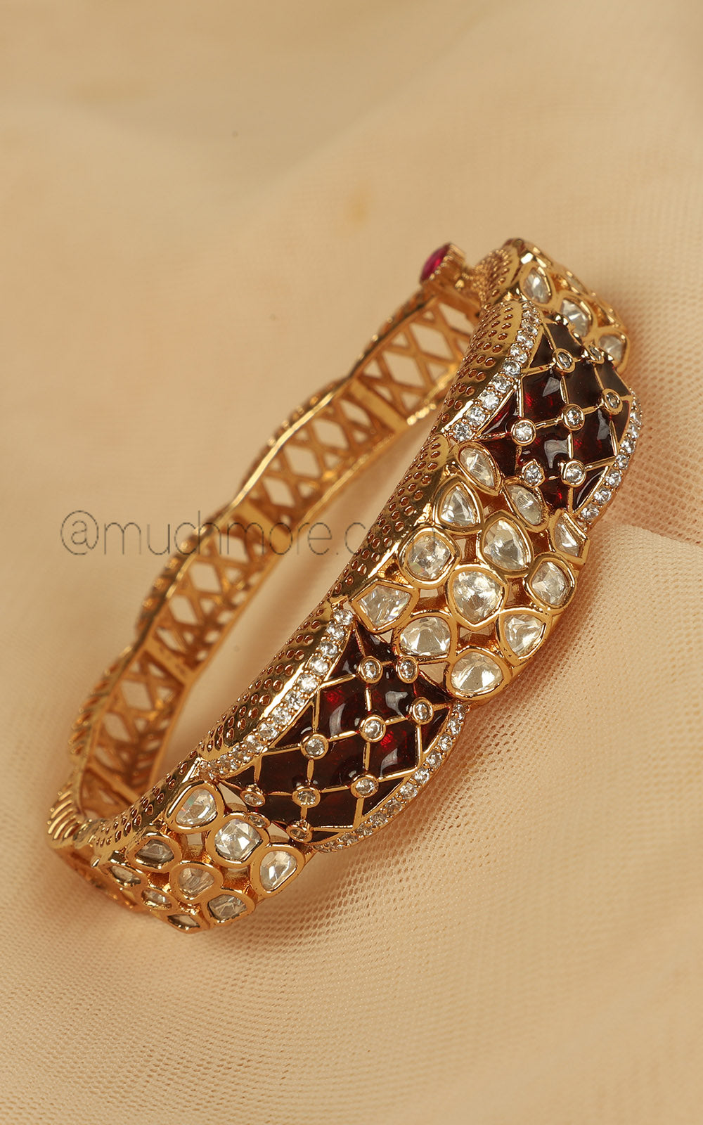 Ruby Enamel Work Uncut Kundan Kada Style Bracelet