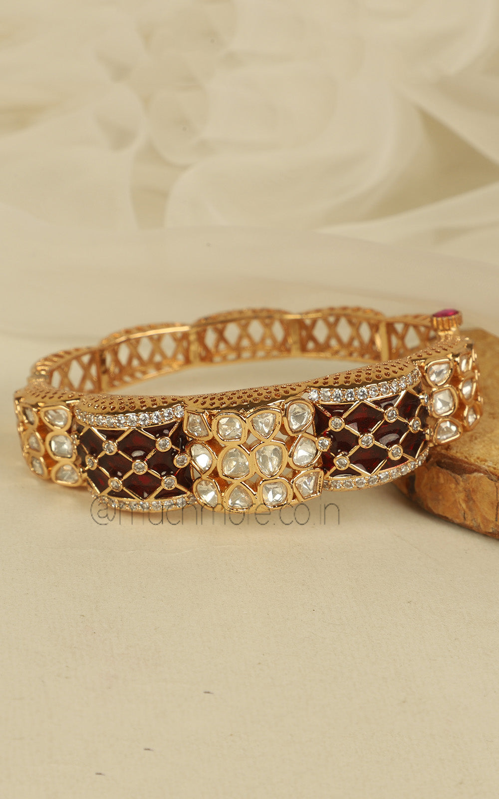 Ruby Enamel Work Uncut Kundan Kada Style Bracelet