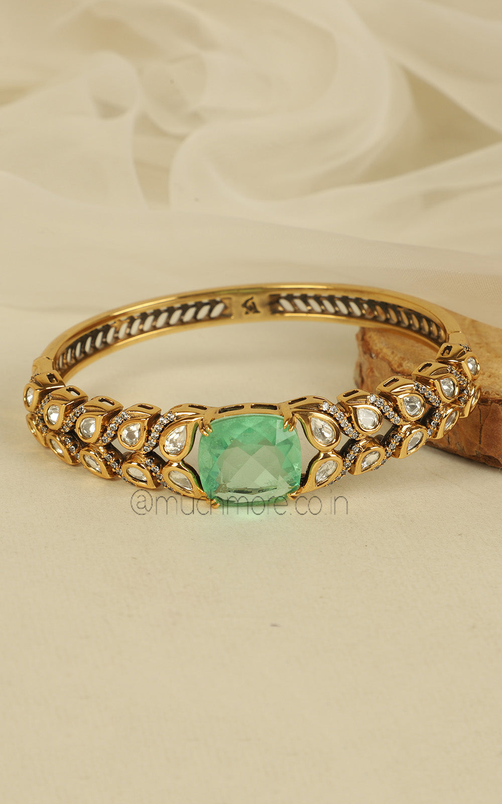 Latest Design Kundan Diamond Mint Green Bracelet Kada