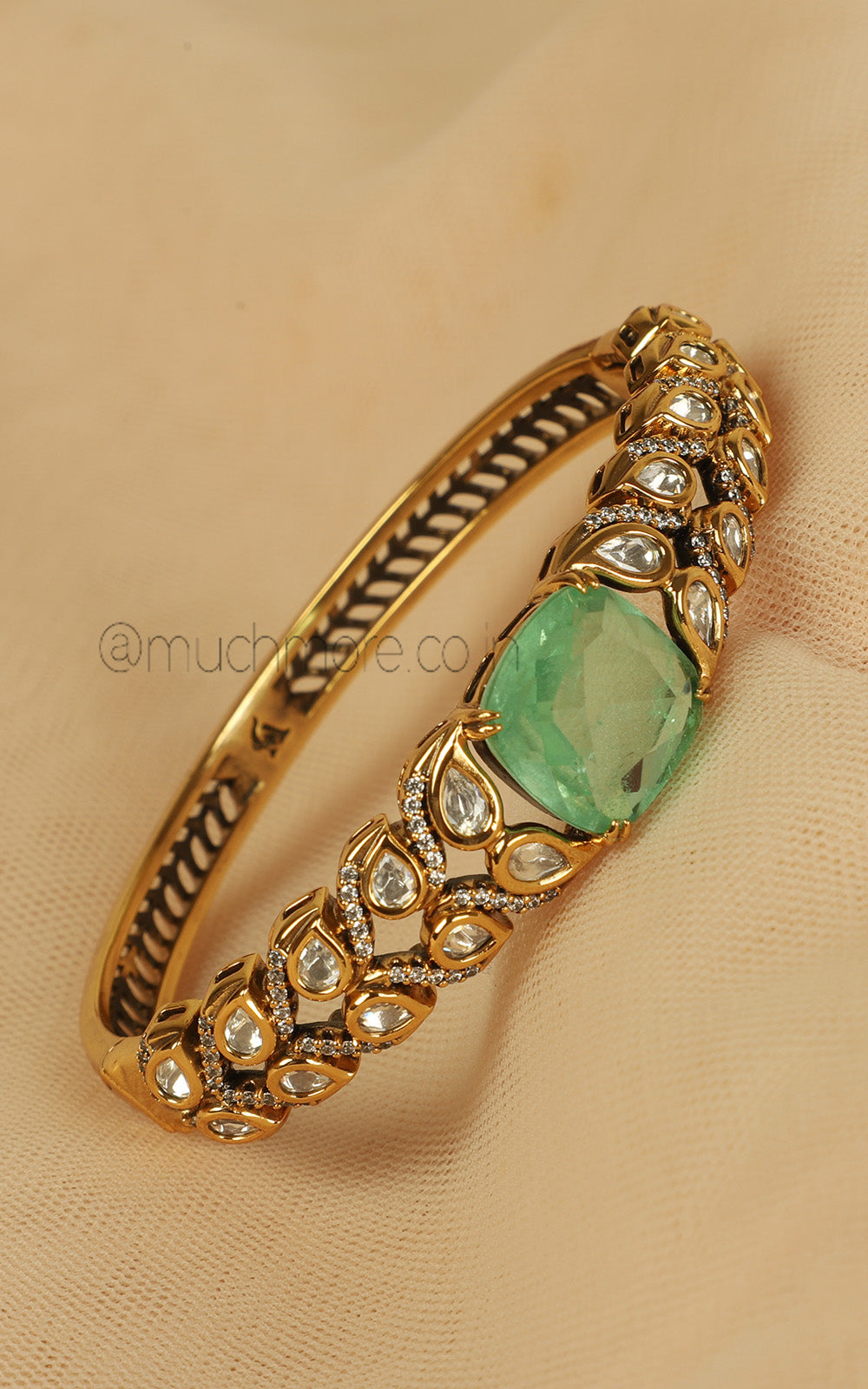 Latest Design Kundan Diamond Mint Green Bracelet Kada