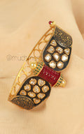 Black Enamel With Ruby And Uncut Kundan Kada Bracelet