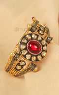 Traditional Black Enamel With Ruby And Uncut Kundan Bracelet