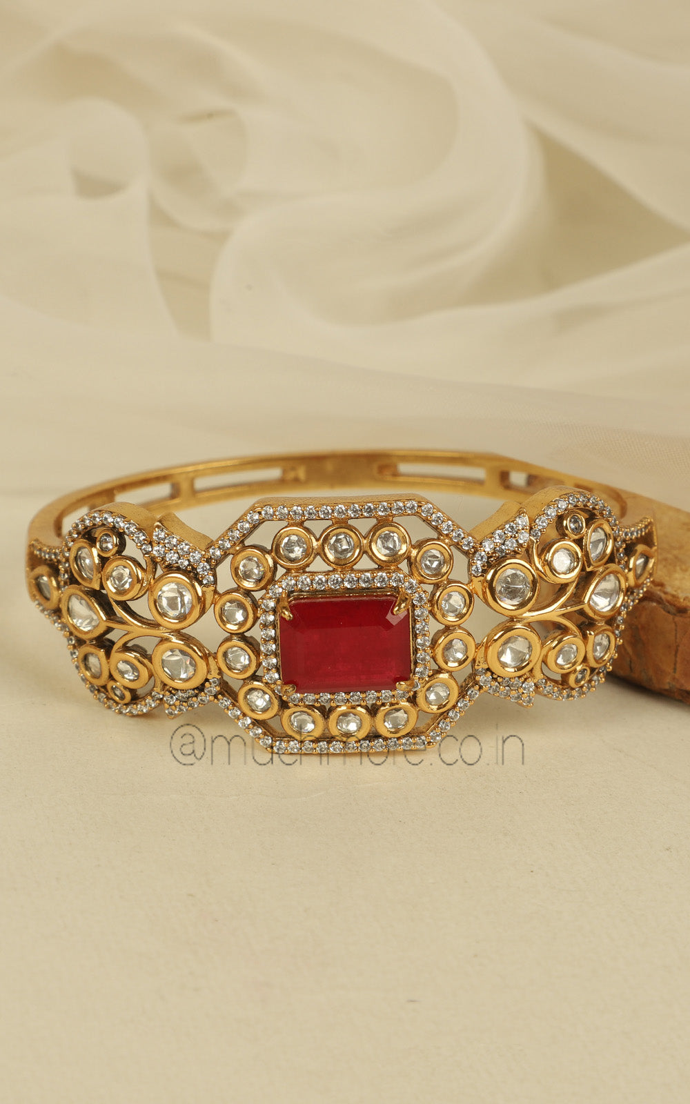 Premium Quality Kundan Gold Polish Ruby Kada Bracelet