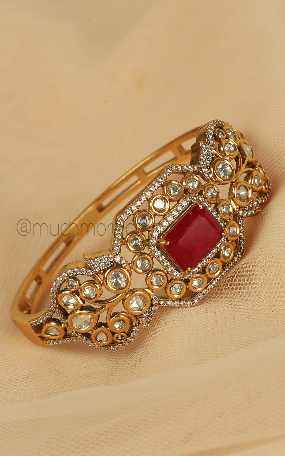 Premium Quality Kundan Gold Polish Ruby Kada Bracelet