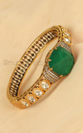 Emerald Green With Kundan Zircon Kada Bracelet