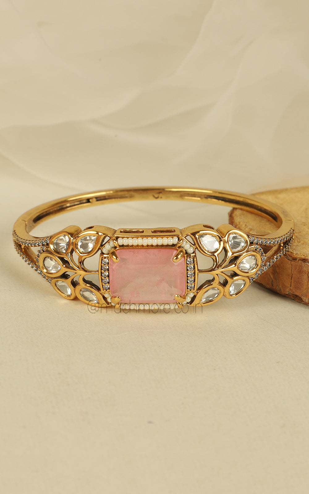 Kada Bracelet In Baby Pink Kundan And Pearl Studded