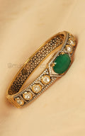 Emerald Green Kundan With Diamonds Kada Bracelet