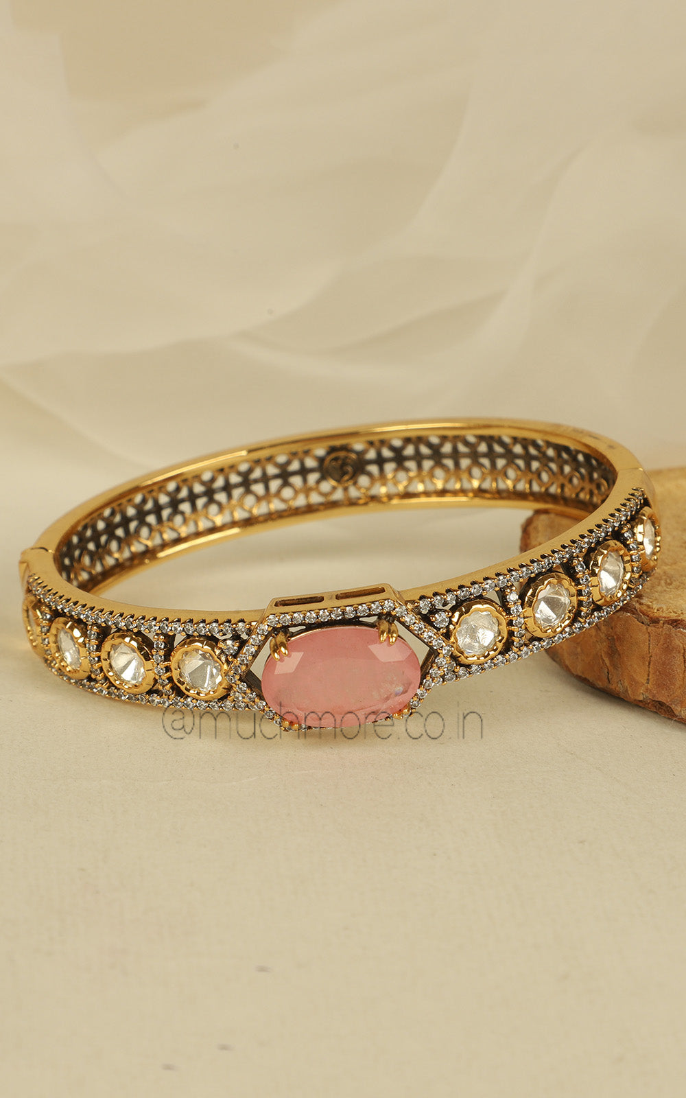 Baby Pink Kundan And Diamond Bracelet Kada