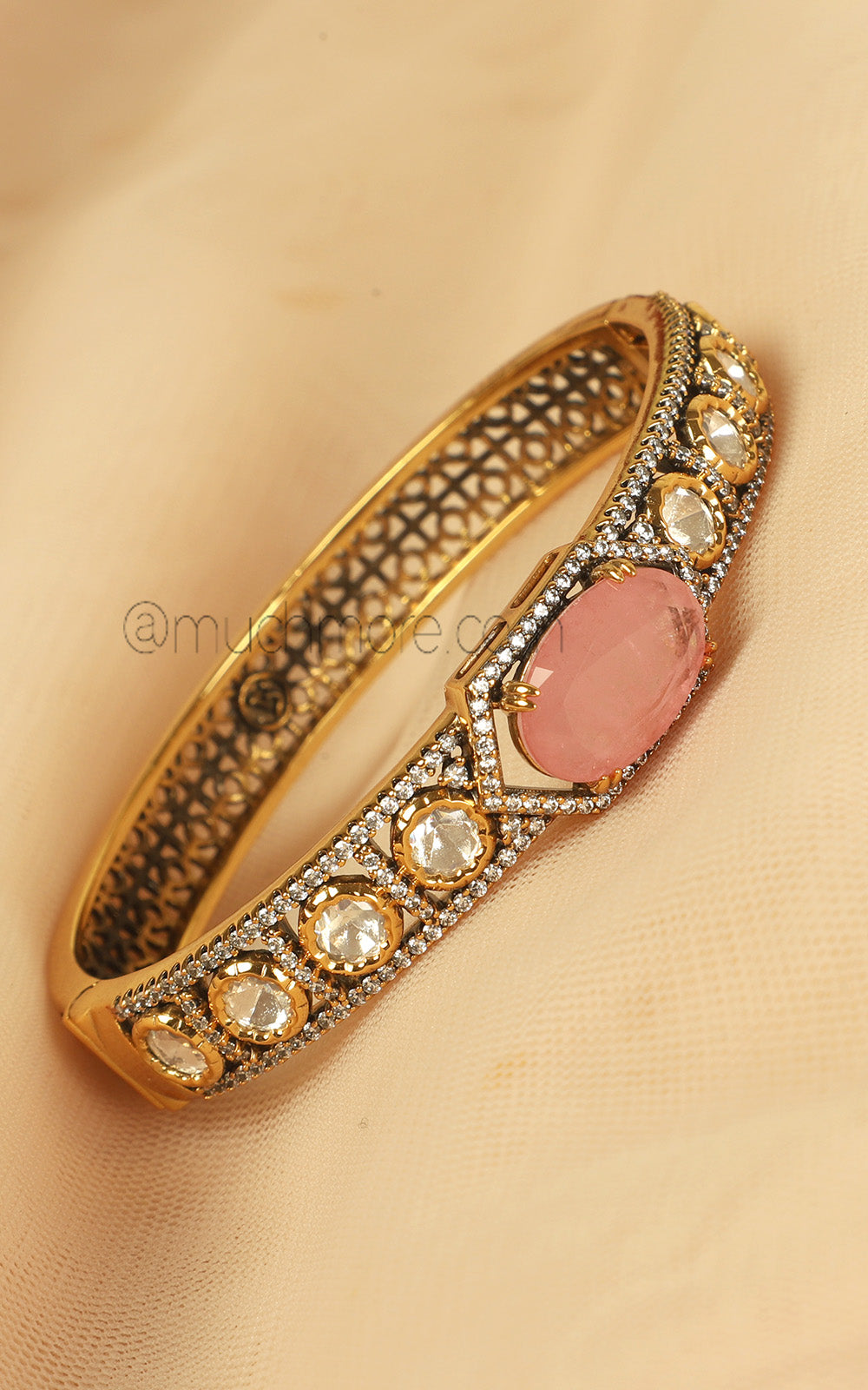 Baby Pink Kundan And Diamond Bracelet Kada