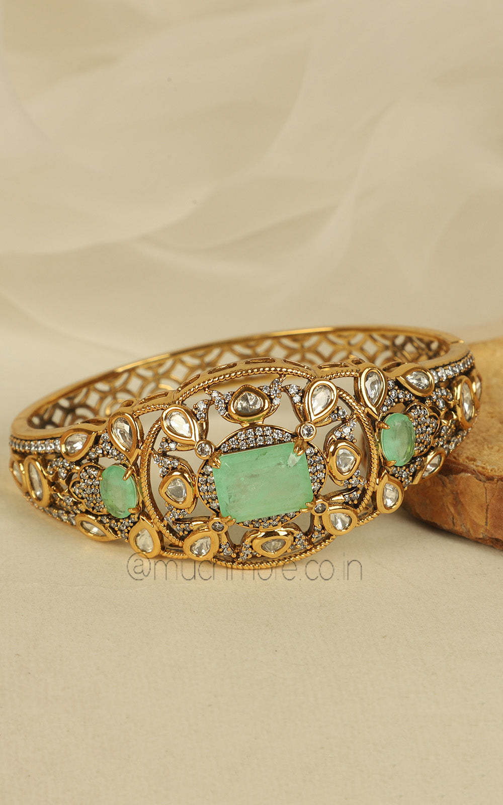 Mint Green Kundan And Diamond Kada Style Bracelet