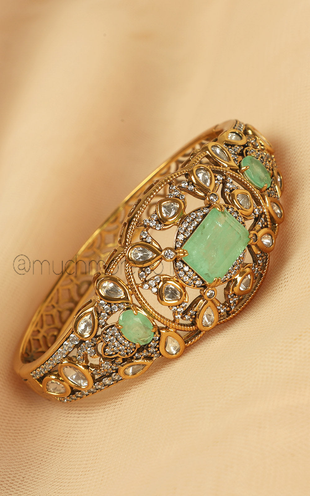 Mint Green Kundan And Diamond Kada Style Bracelet