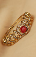 Gold Polish Crafted With Fine Kundan And Ruby Kada Bracelet