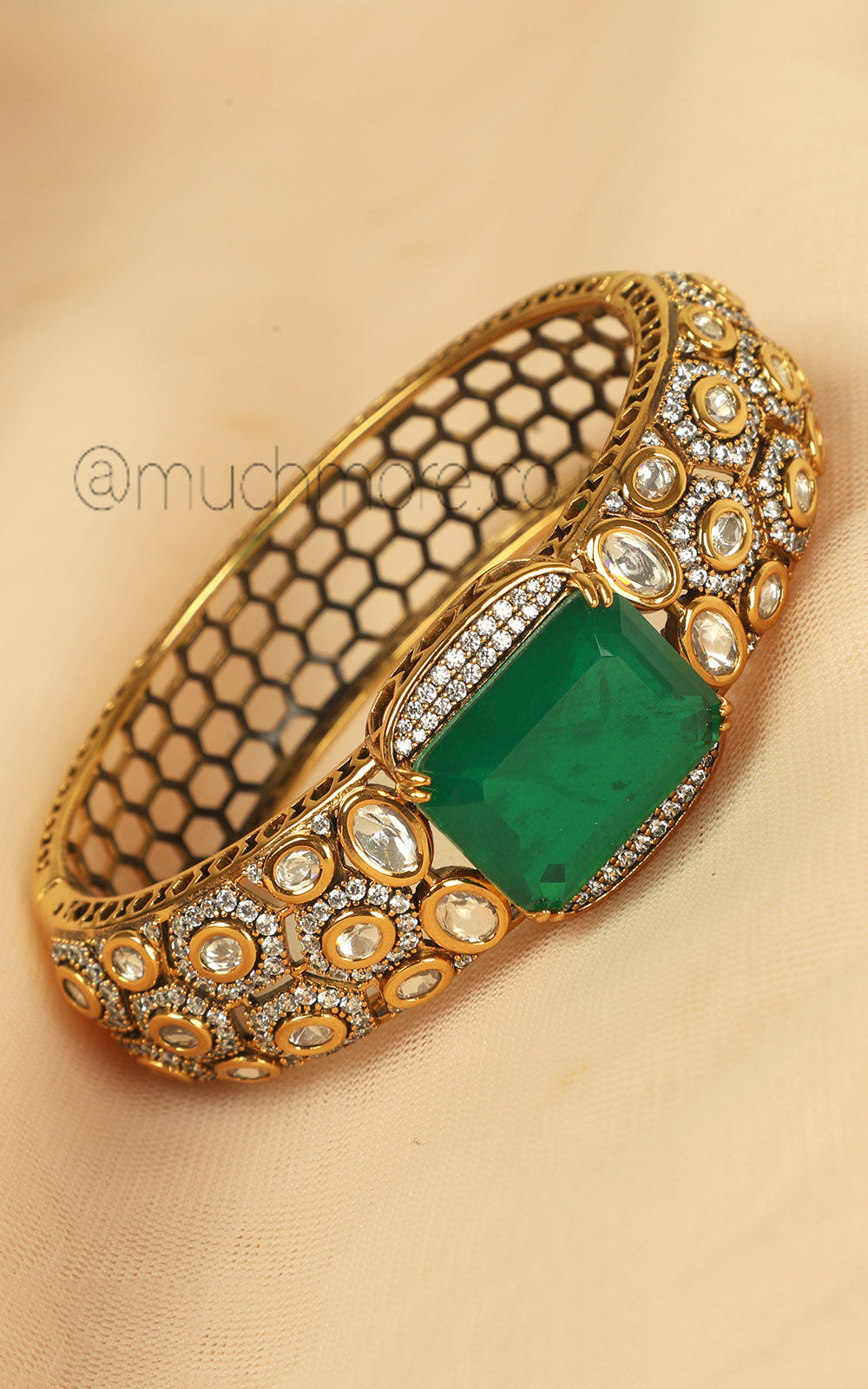 Emerald Green Diamond And Kundan Kada Bracelet Fusion Jewellery