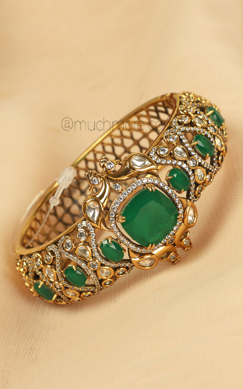 Emerald Green Diamond Peacock Kada Fusion Bracelet Jewellery