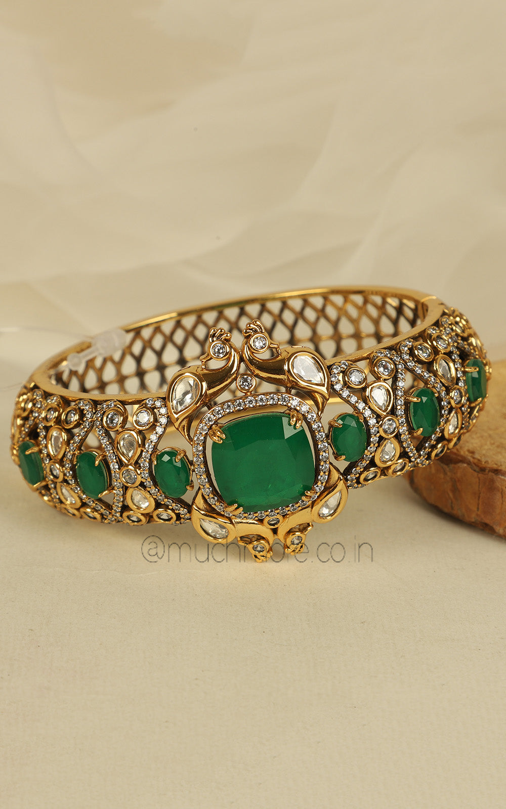 Emerald Green Diamond Peacock Kada Fusion Bracelet Jewellery