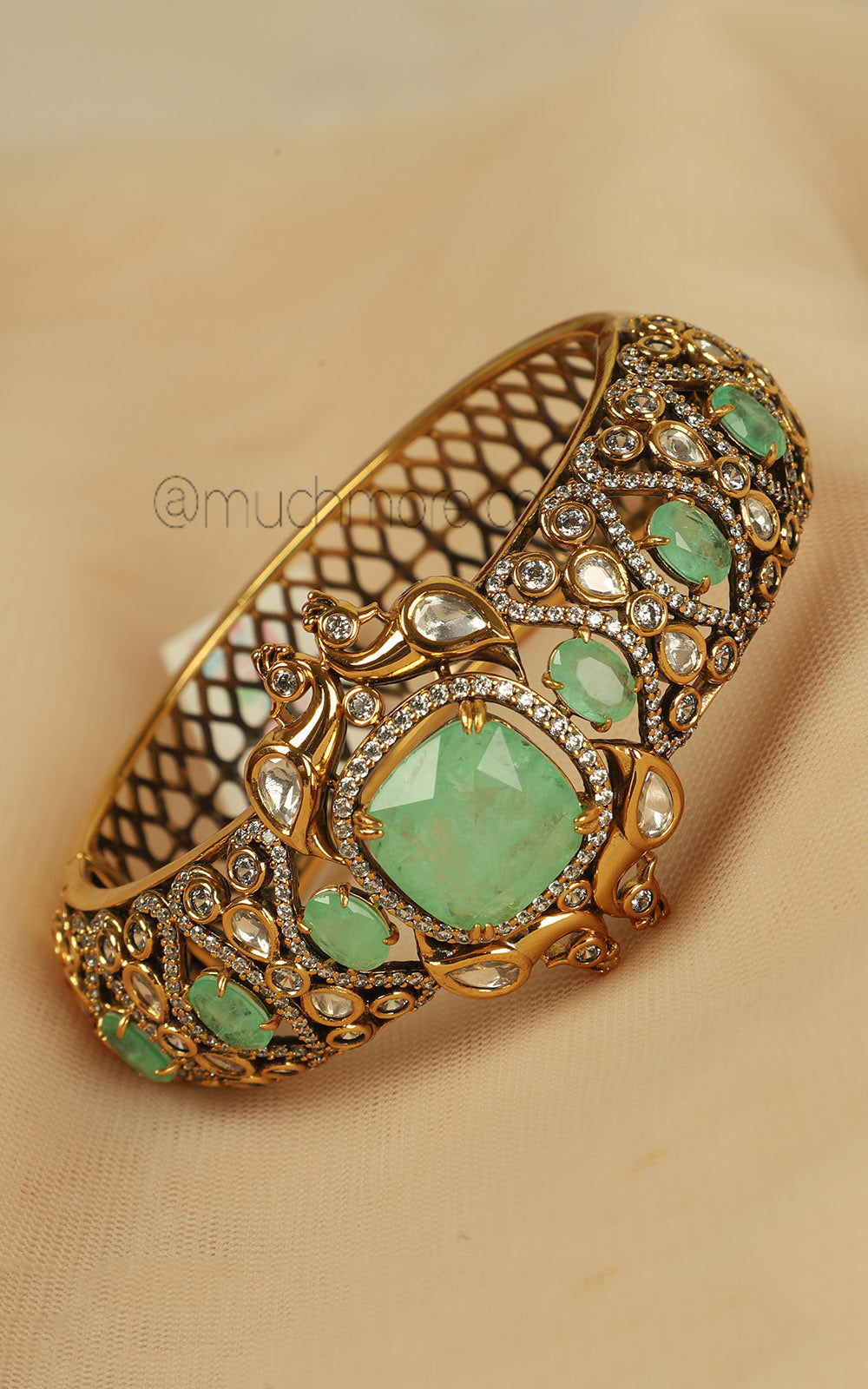 Diamond Peacock Kada Fusion Mint Green Bracelet Jewellery