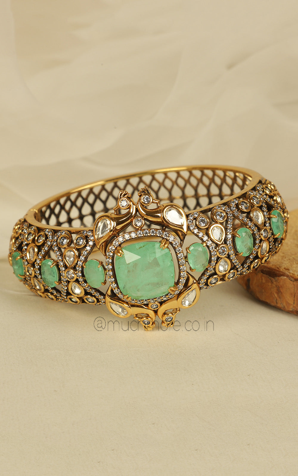Diamond Peacock Kada Fusion Mint Green Bracelet Jewellery