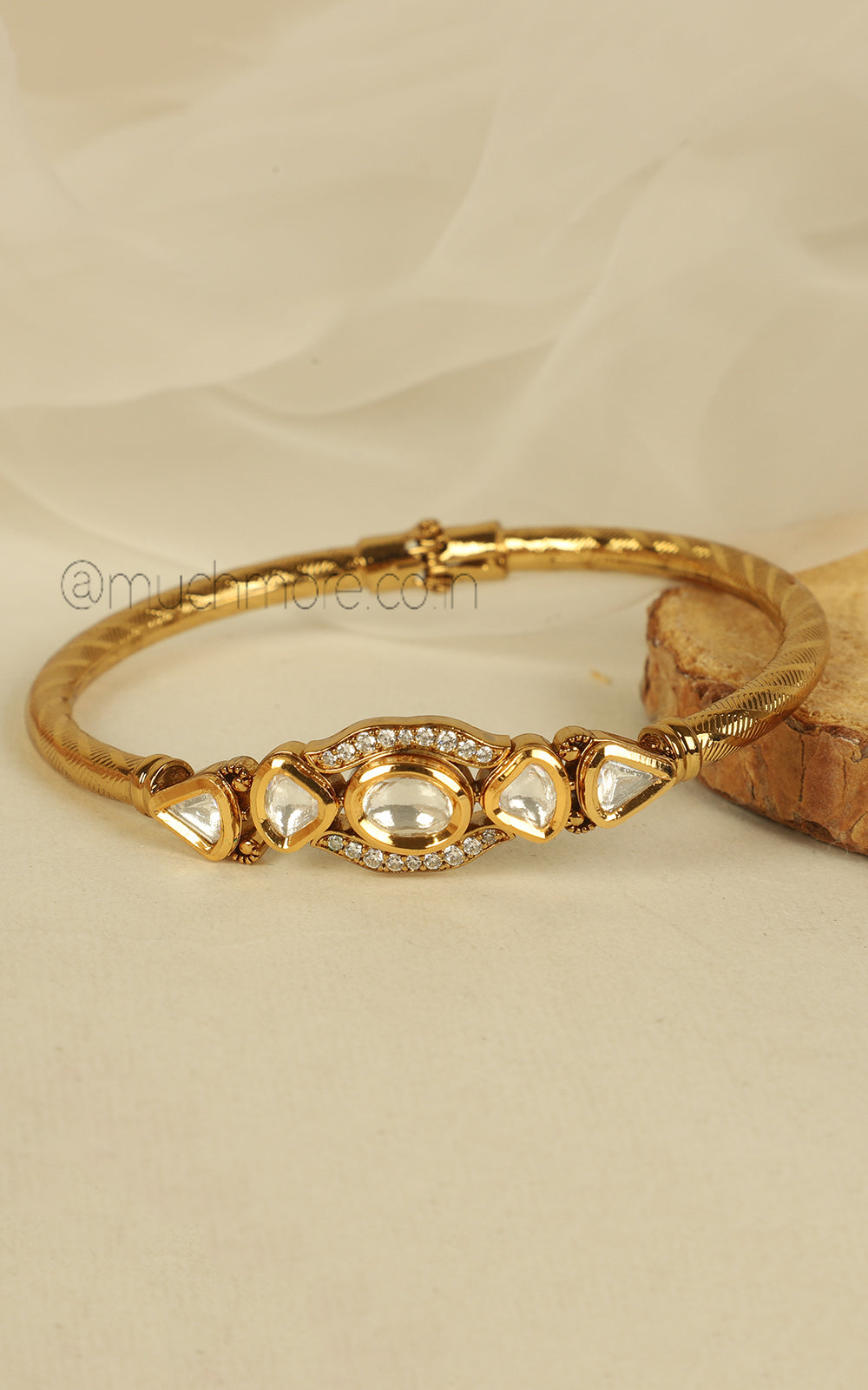 Gold Polish Kada With Kundan Traditional Single Kada