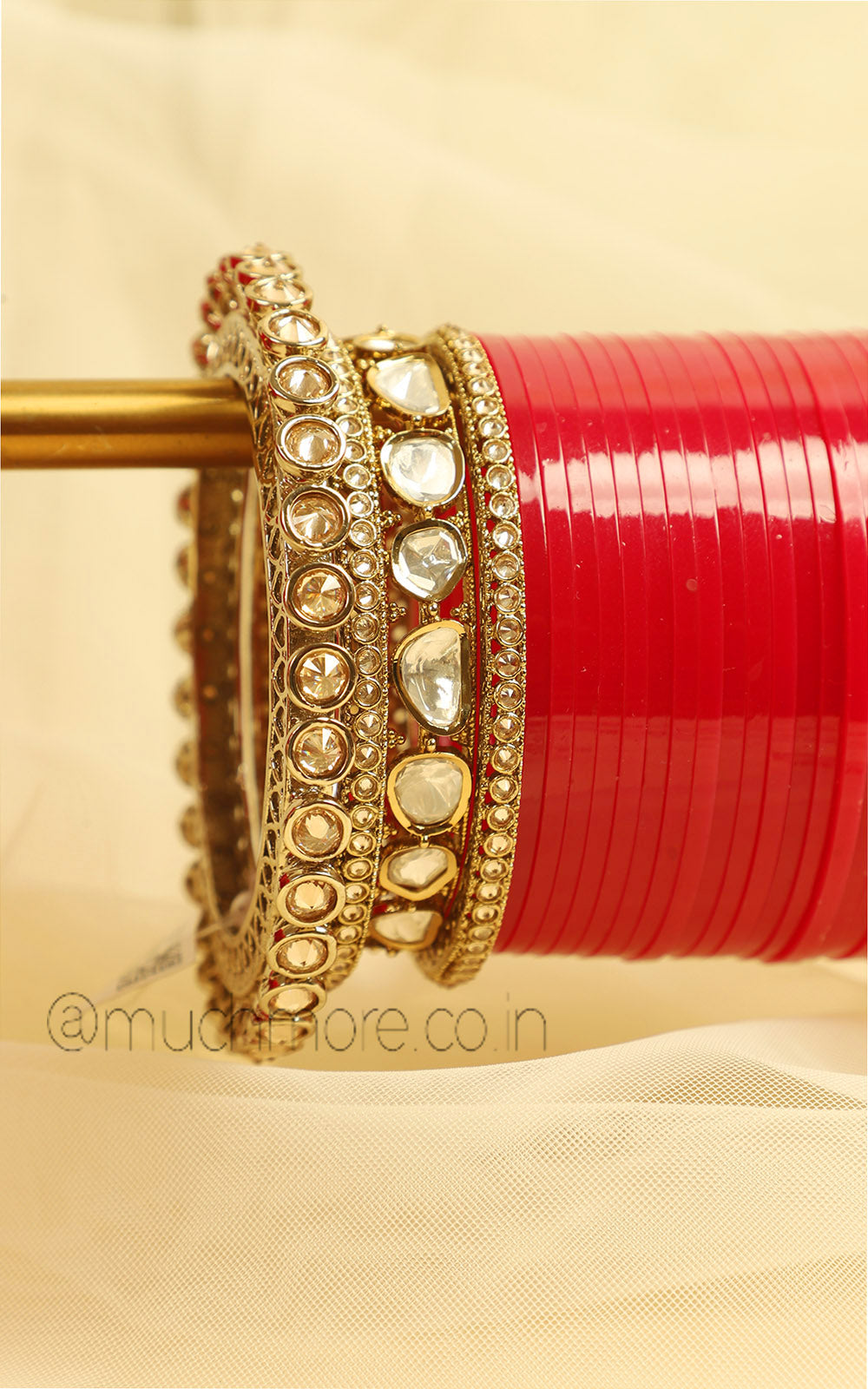 Red Bridal Chooda Set For Wedding With Kundan Bangles