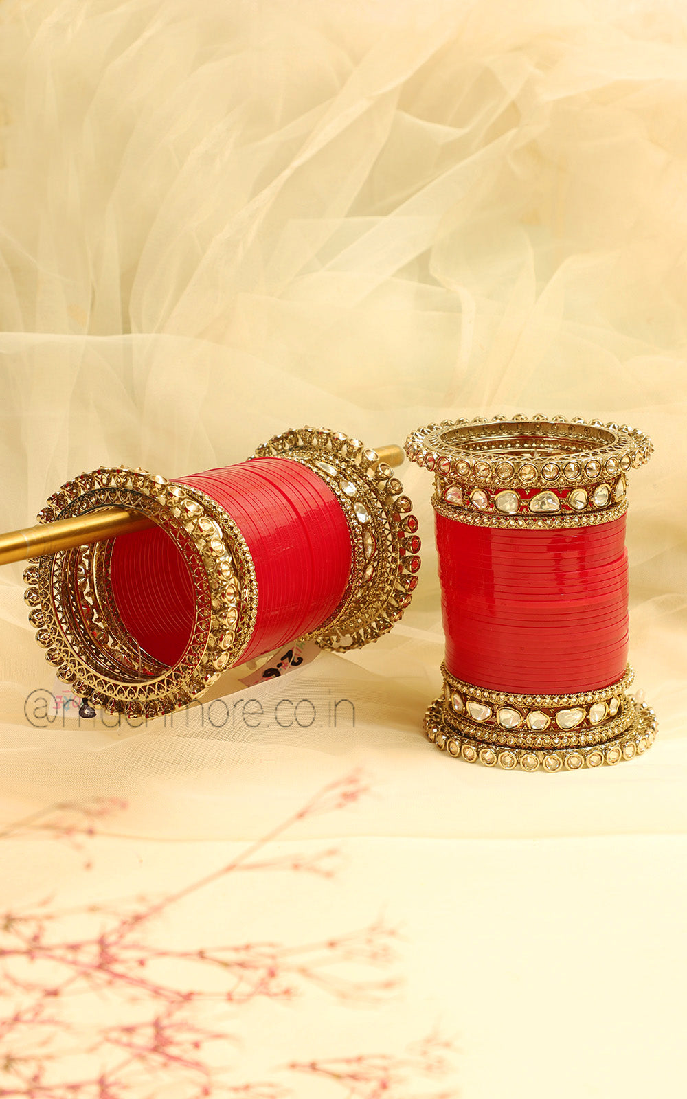 Red Bridal Chooda Set For Wedding With Kundan Bangles