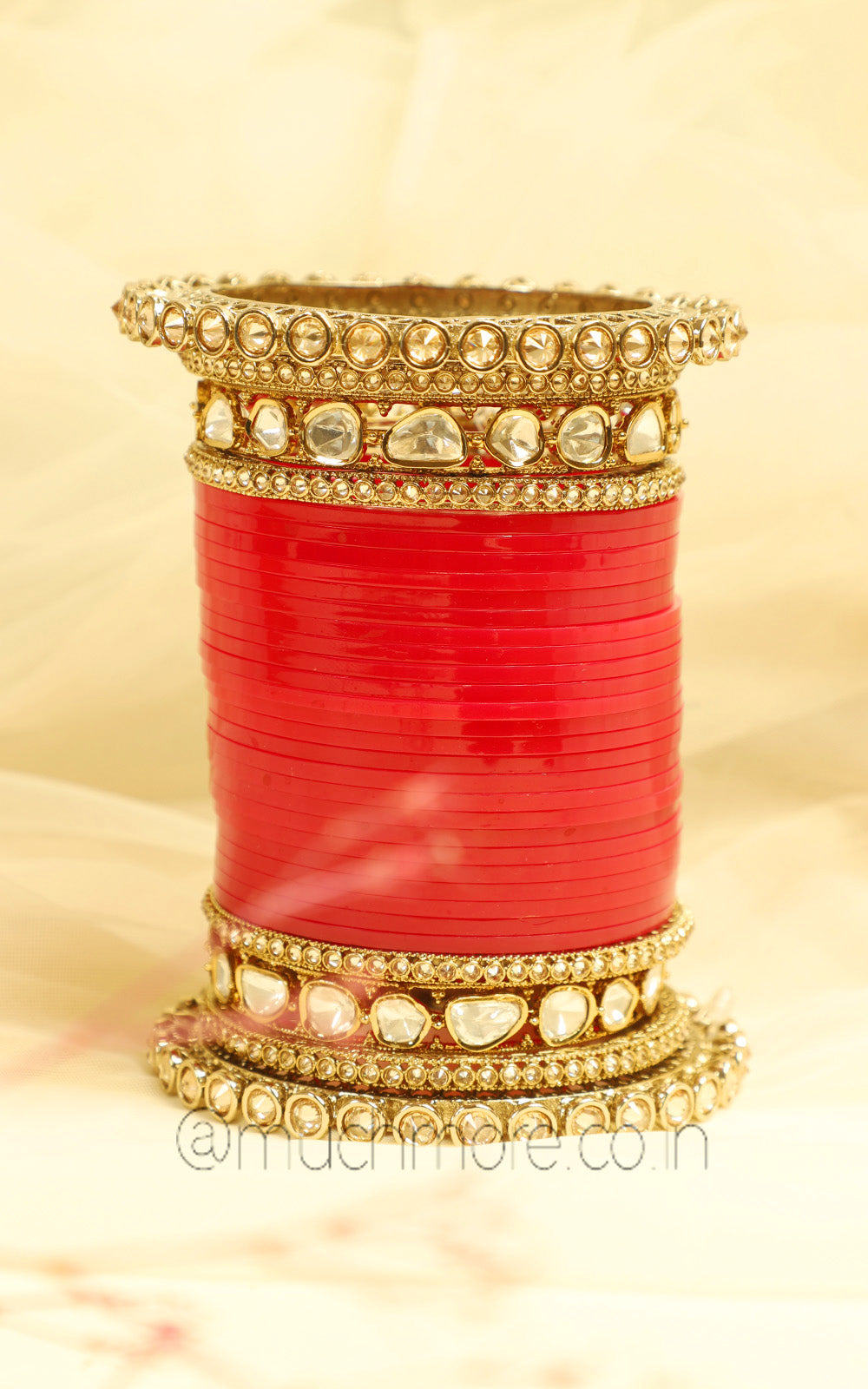 Red Bridal Chooda Set For Wedding With Kundan Bangles