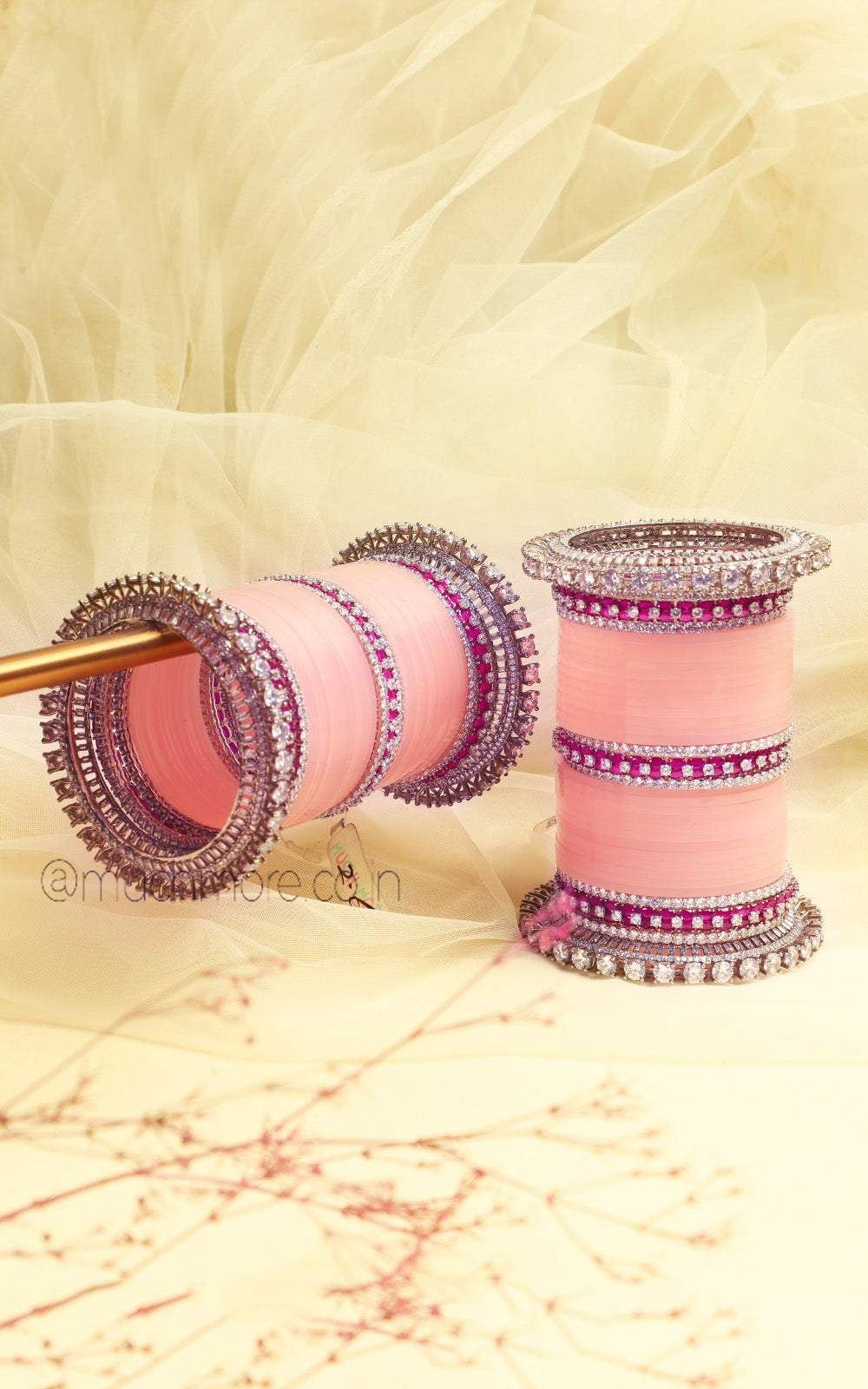 Wedding Baby Pink Chura With Diamond Bangle Online