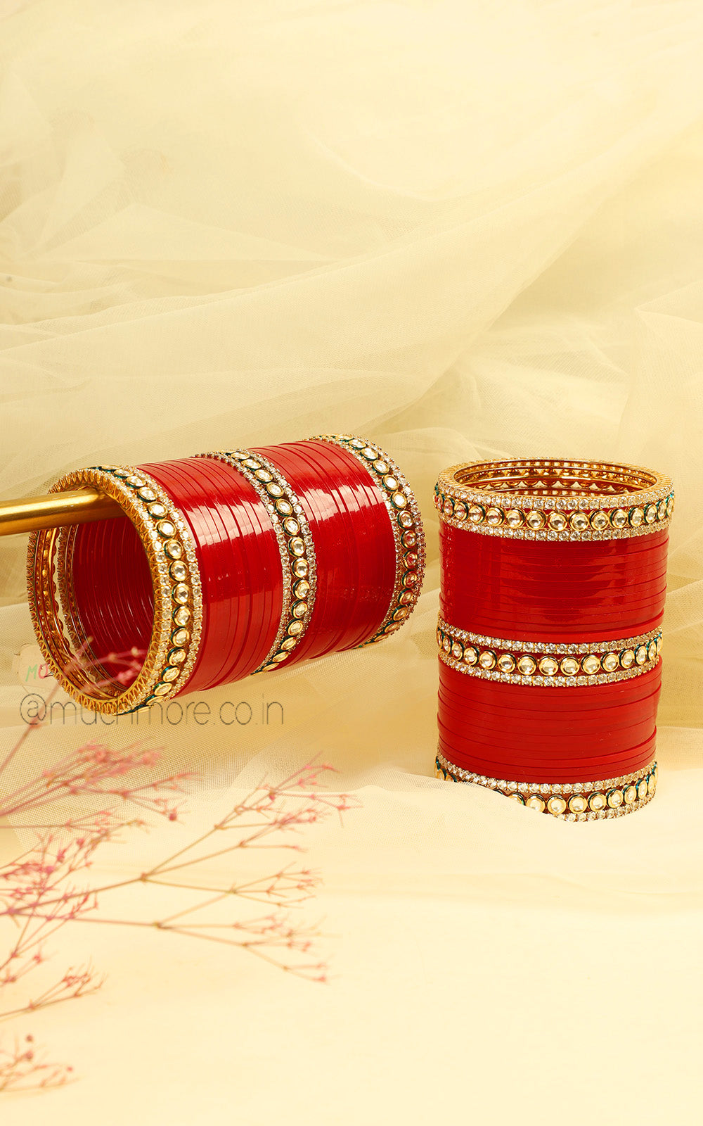 Classic Red Bridal Chura | Traditional Kundan Bangles