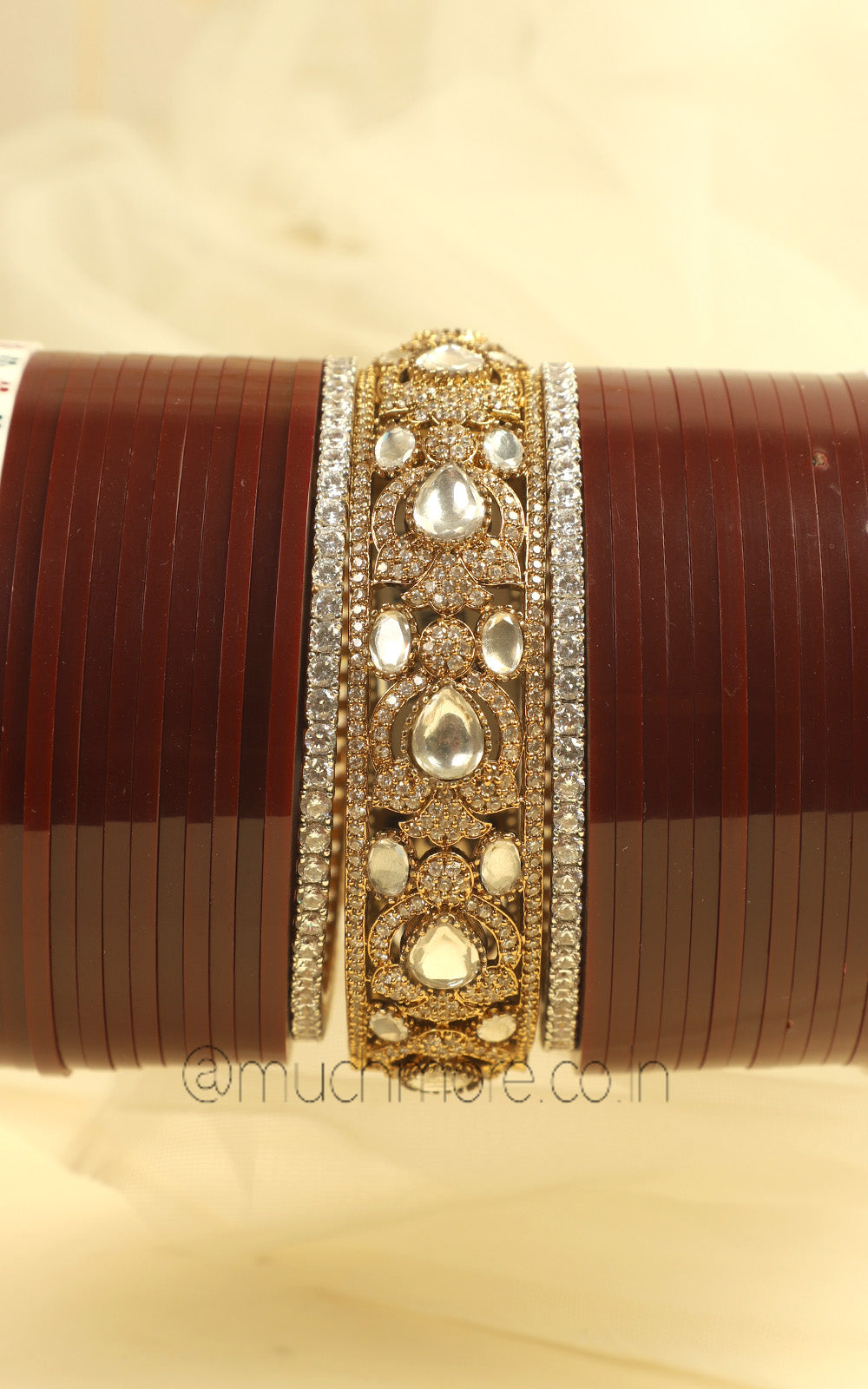 Dark Maroon Color Antique Gold Kundan Bangles Chura