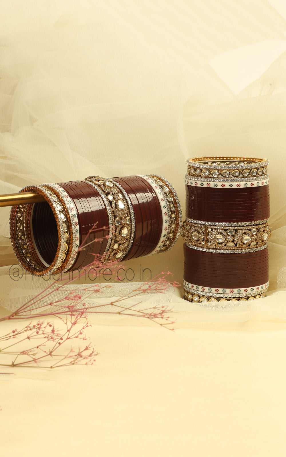 Dark Maroon Color Antique Gold Kundan Bangles Chura