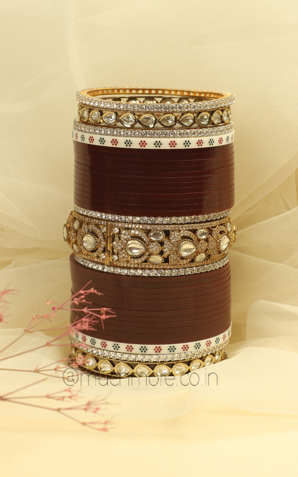 Dark Maroon Color Antique Gold Kundan Bangles Chura