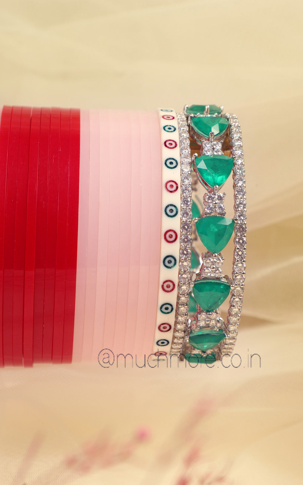 Two Color Bridal Chooda With Silver Diamond Bangles