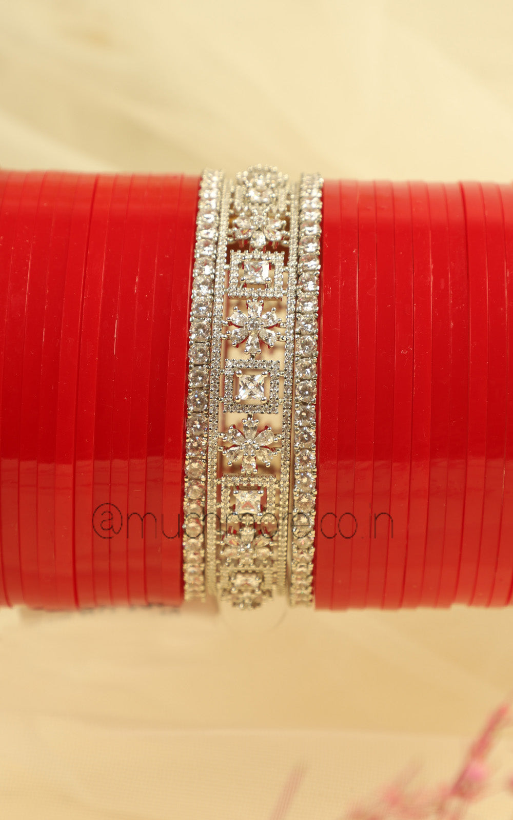 Sharp Red Bridal Chooda | Chura With Diamond Silver Polish