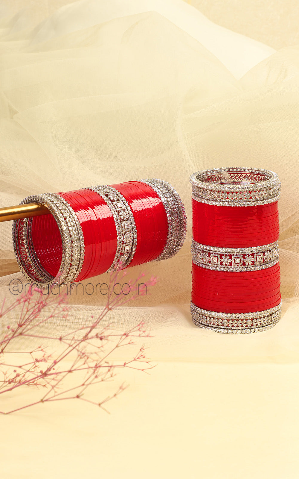 Sharp Red Bridal Chooda | Chura With Diamond Silver Polish