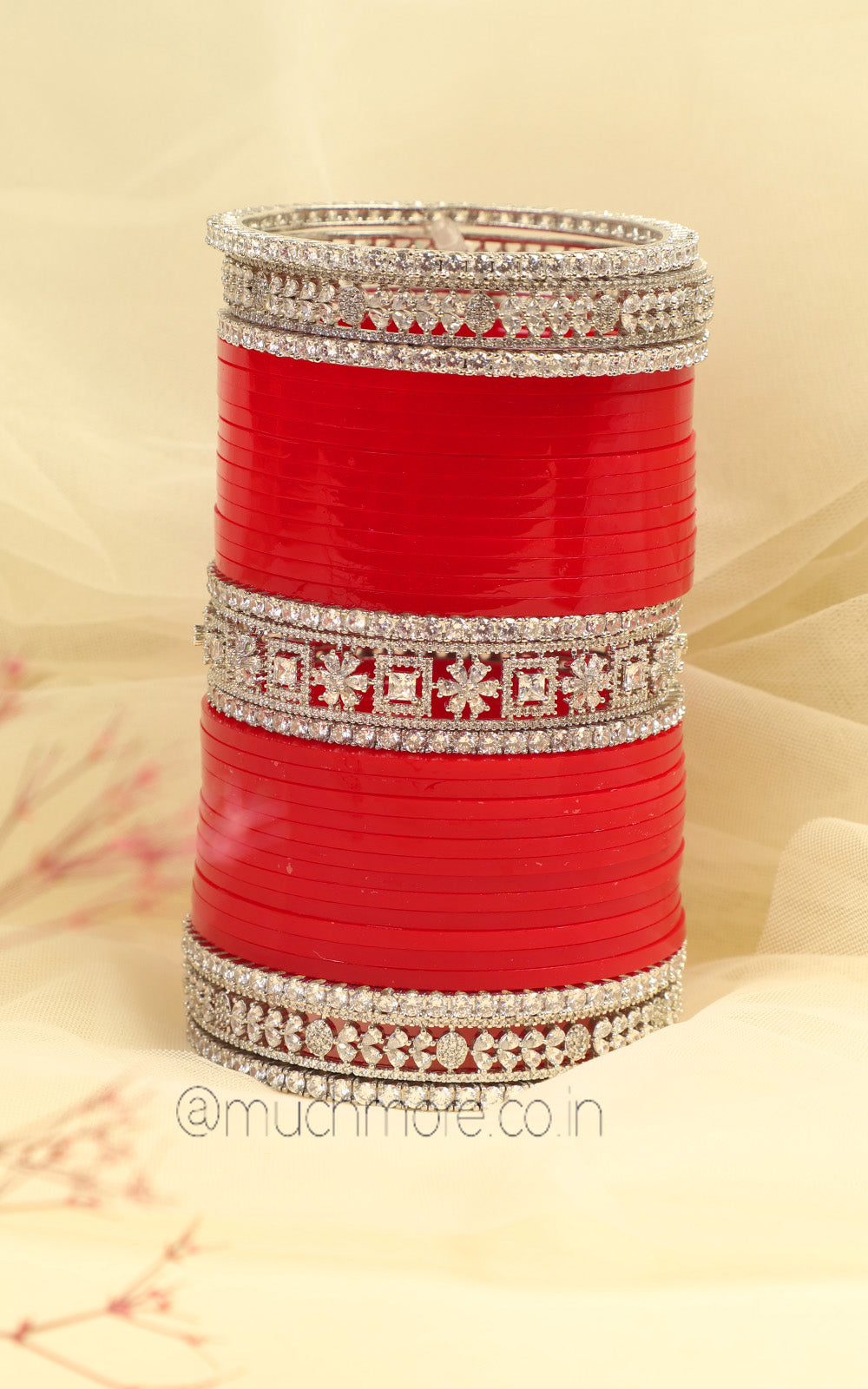 Sharp Red Bridal Chooda | Chura With Diamond Silver Polish