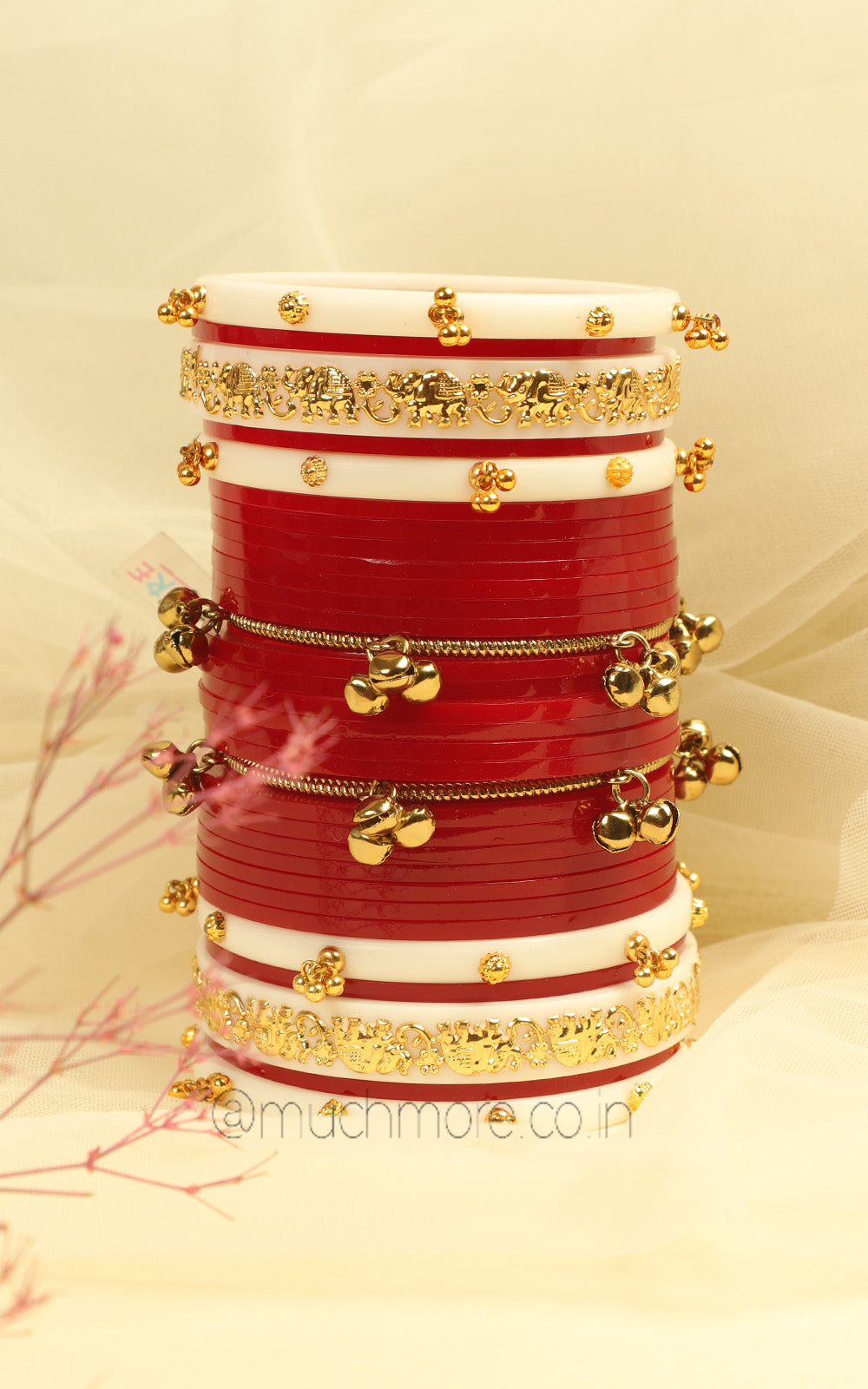 Red And White Bridal Chooda With Ghungaroo Bangles