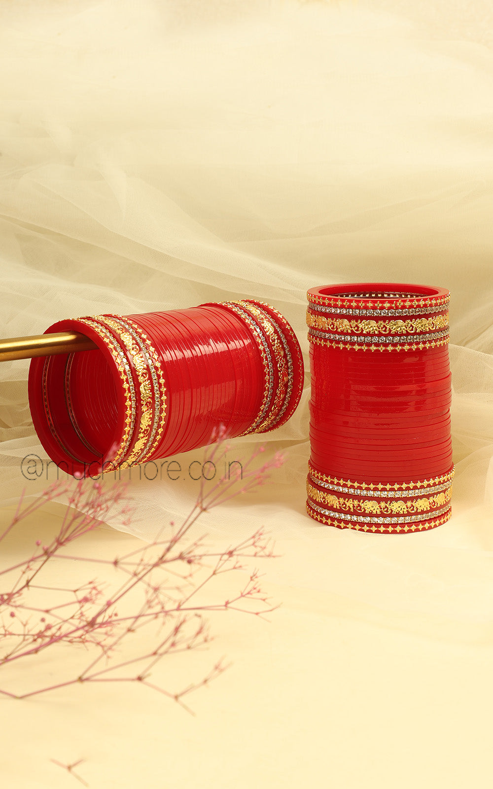 Traditional Red Color Chooda With Elephant Bangles