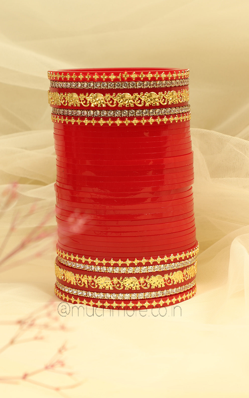 Traditional Red Color Chooda With Elephant Bangles