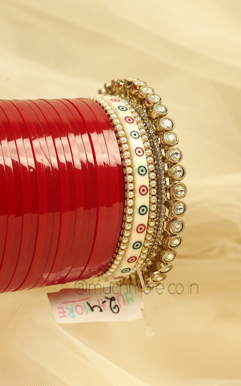 Deep Red Chooda For Bride With Kundan And Pearl Bangles
