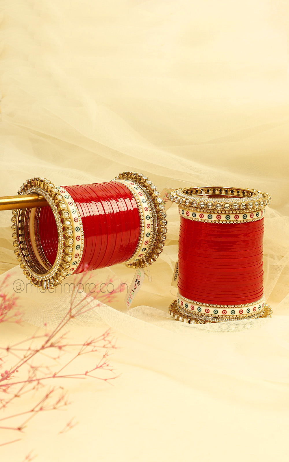 Deep Red Chooda For Bride With Kundan And Pearl Bangles