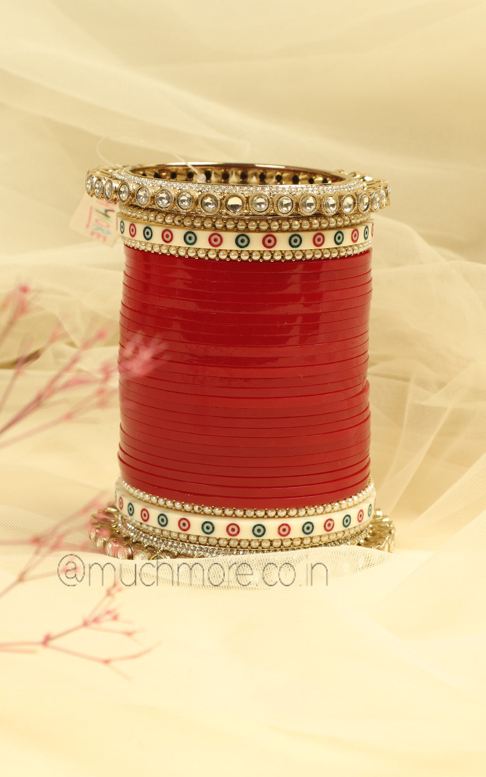 Deep Red Chooda For Bride With Kundan And Pearl Bangles