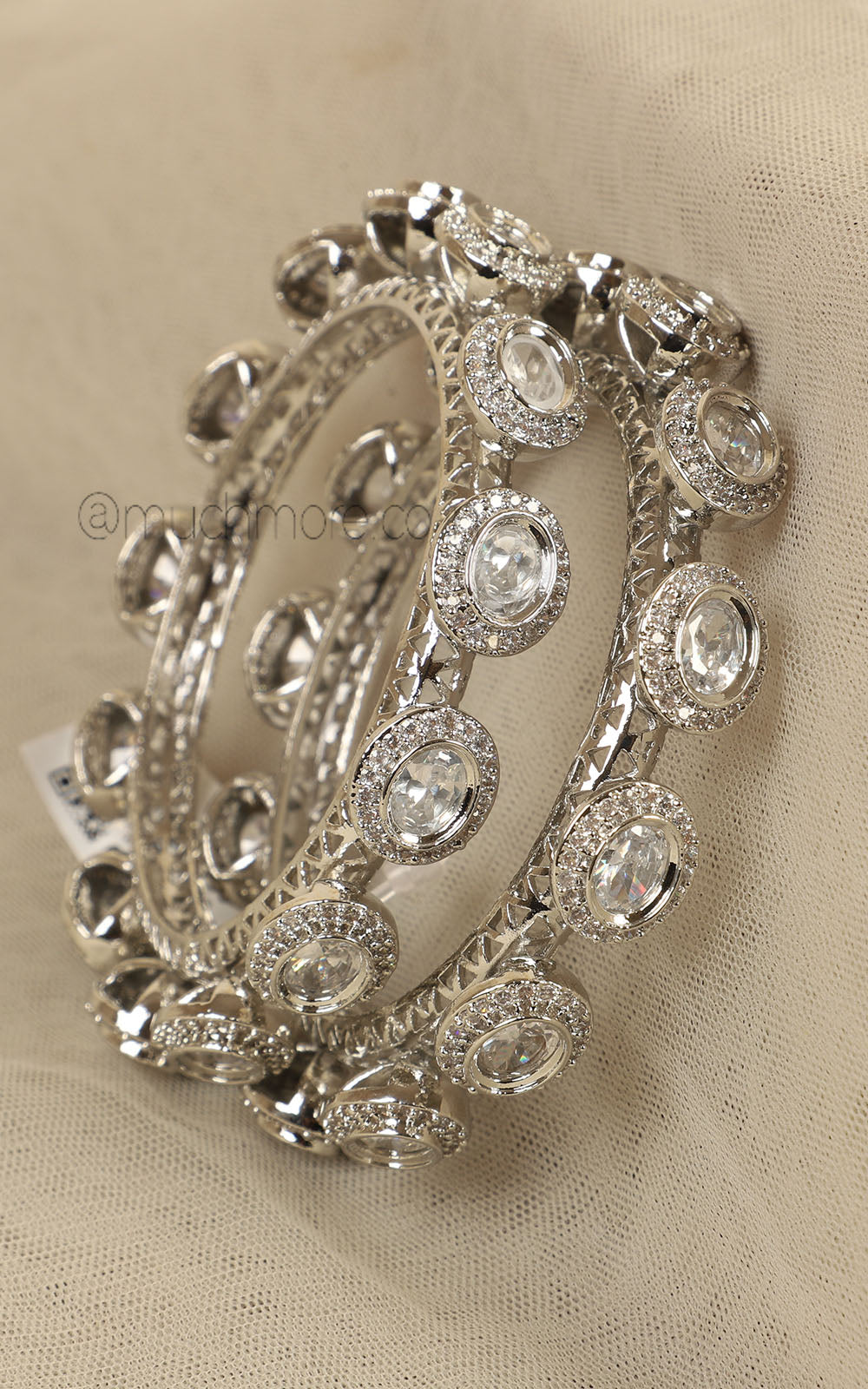 Silver Polish Kundan With Diamond Bangles Online At Much More