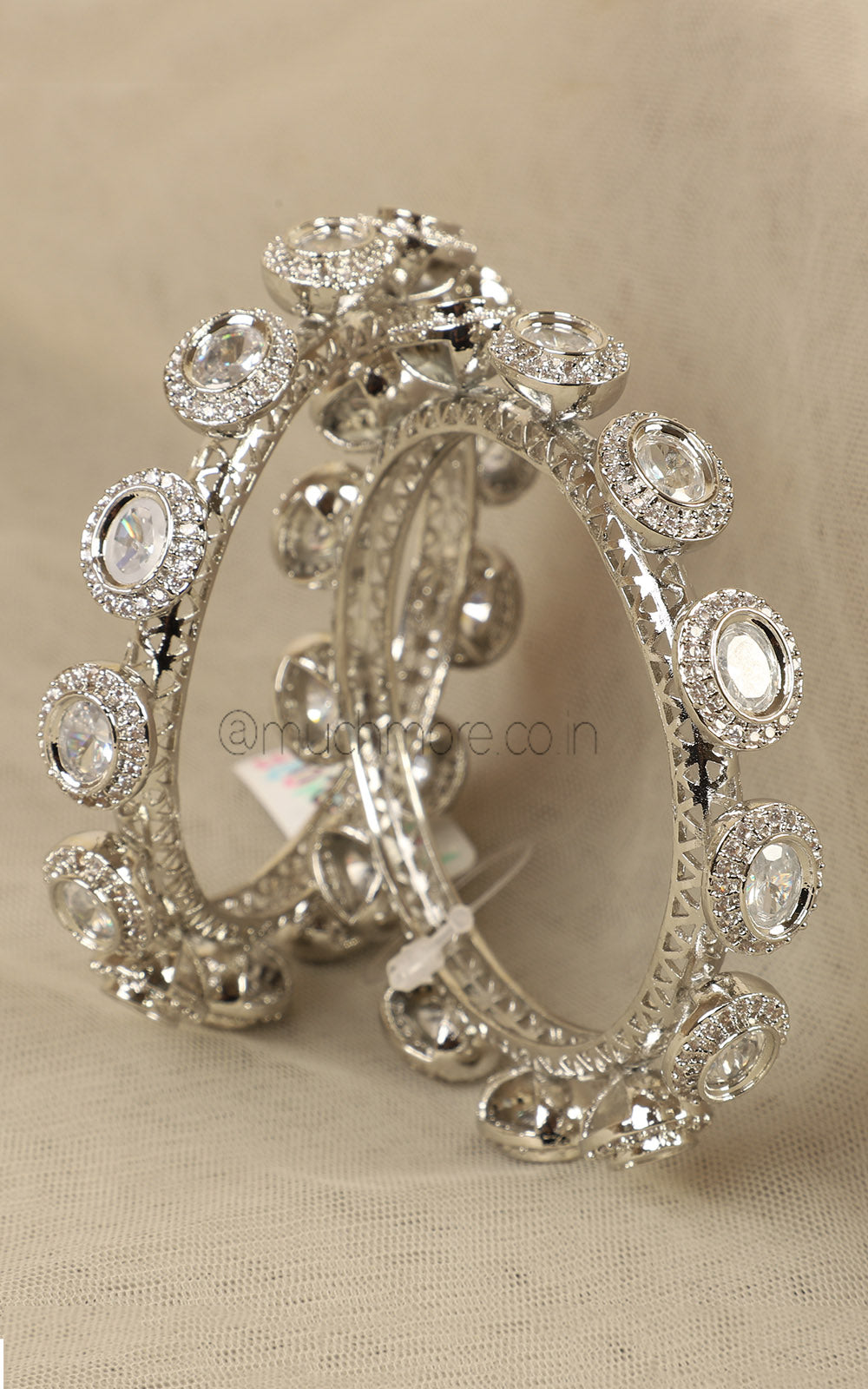Silver Polish Kundan With Diamond Bangles Online At Much More