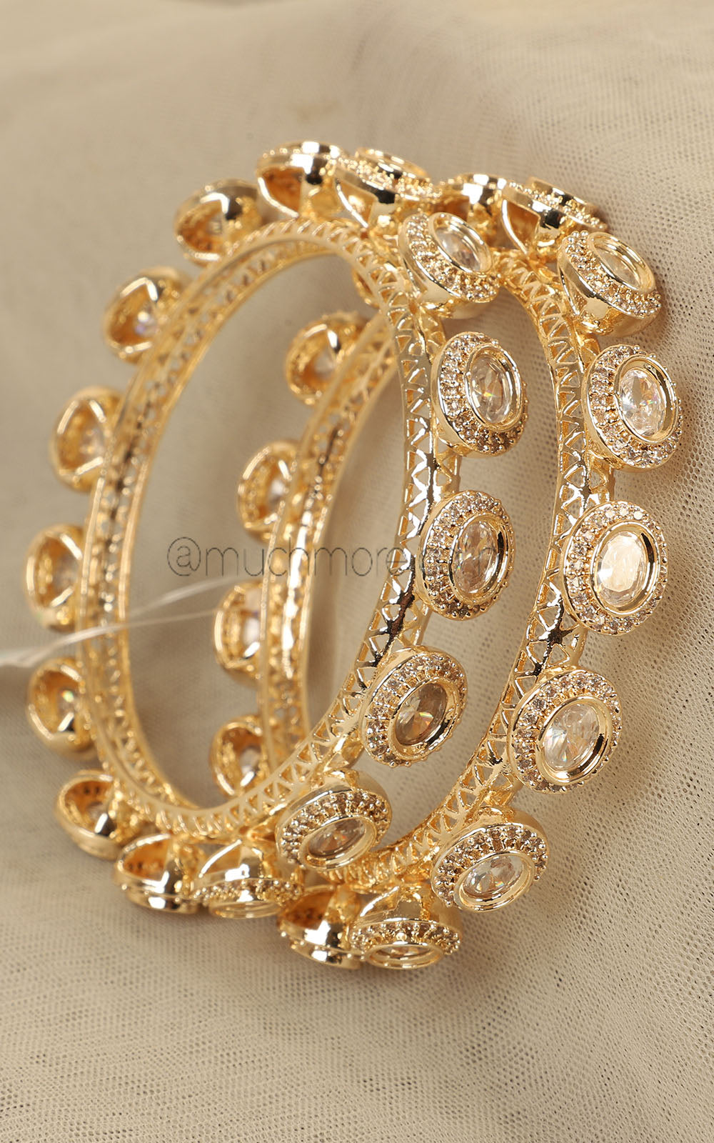 Gold Polish Kundan And Diamonds Pacheli Bangles