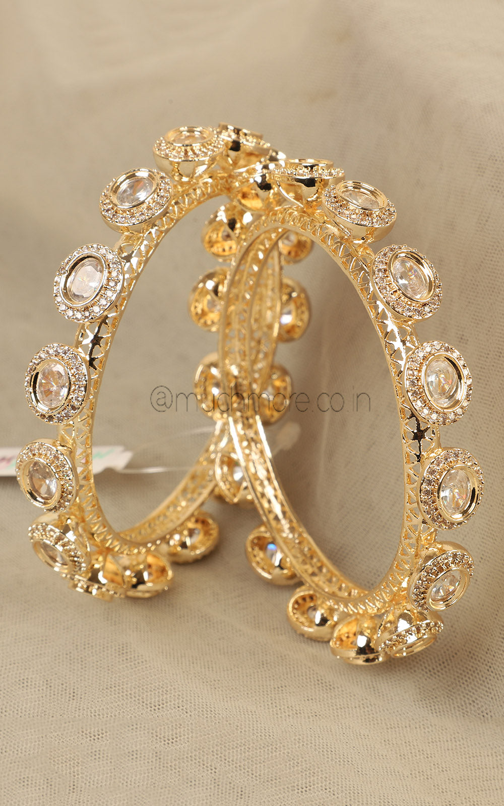 Gold Polish Kundan And Diamonds Pacheli Bangles