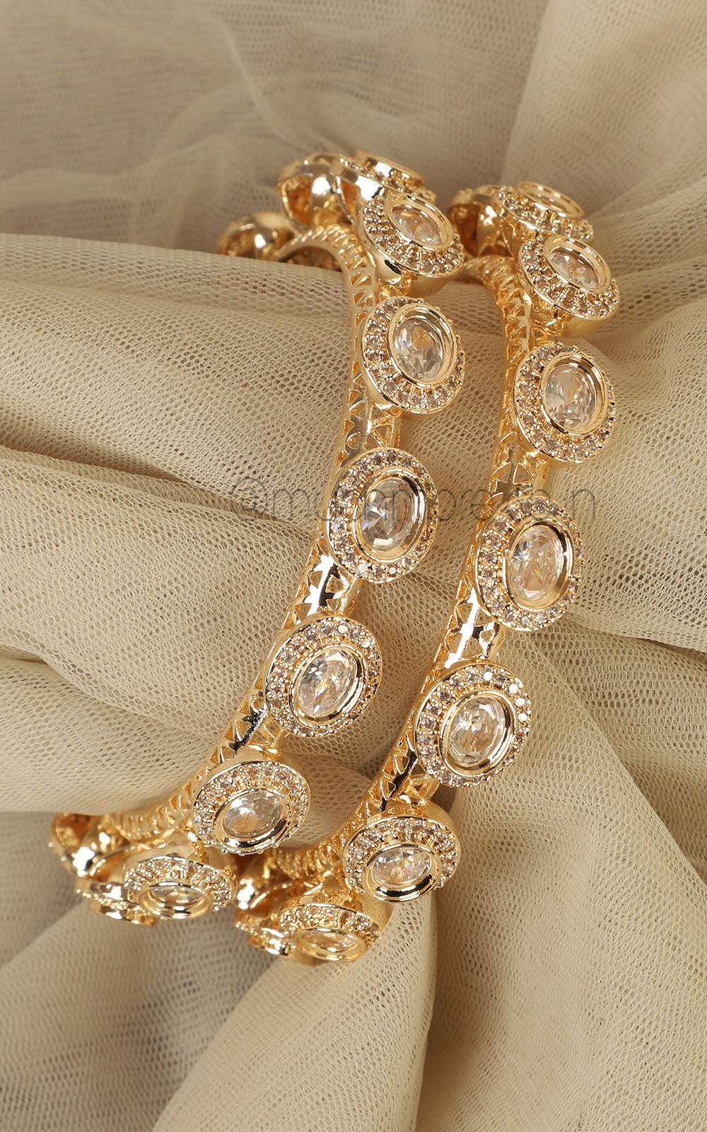 Gold Polish Kundan And Diamonds Pacheli Bangles